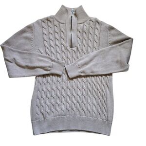 Alan Flusser Brown Cotton Cable Knit Collared Quarter Zip Pullover Sweater M